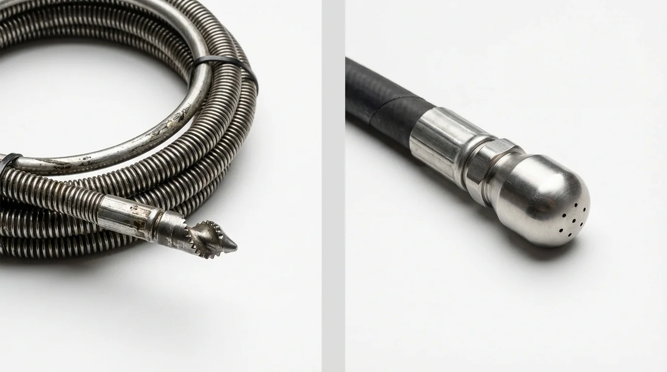 Drain snake cable and hydro jetting nozzle used for drain cleaning in Decatur, TN