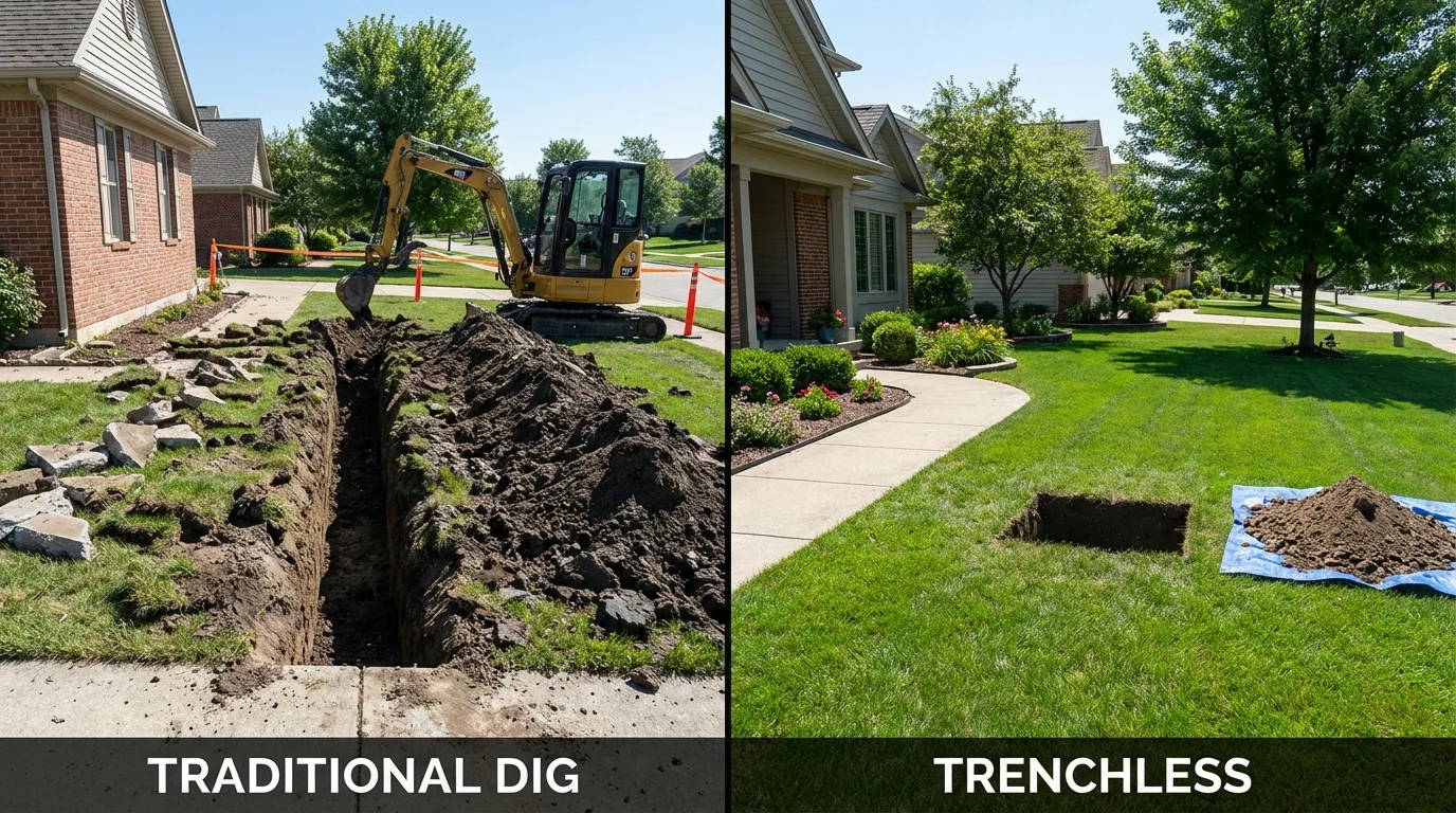 Trenchless sewer repair with minimal yard damage versus traditional excavation in Decatur, TN